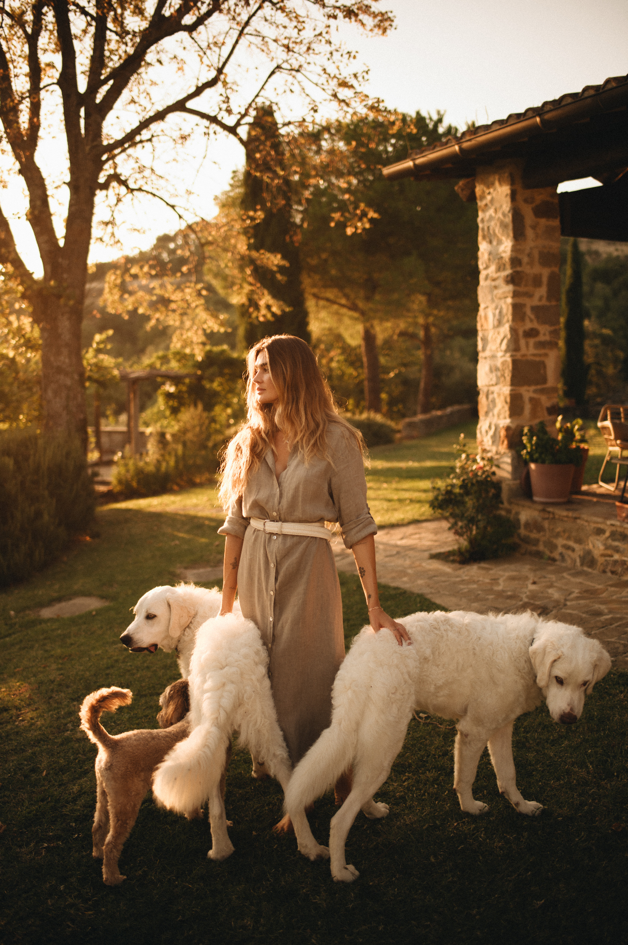 Shayna on her farm in Umbria with her dogs